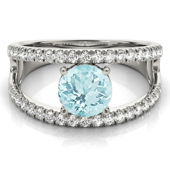 Aquamarine Split Shank Engagement Ring 14K White Gold (0.64ct)