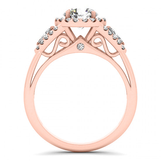 Marquise Sidestone Diamond Halo Engagement Ring 14k Rose Gold (1.59ct)