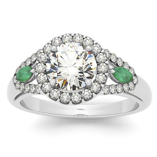 Lab Grown Diamond & Marquise Lab Emerald Engagement Ring 14k White Gold (1.59ct)