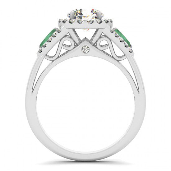 Lab Grown Diamond & Marquise Lab Emerald Engagement Ring 14k White Gold (1.59ct)