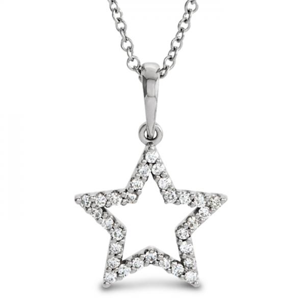 Petite Star Shape Diamond Pendant Necklace 14k White Gold 0.16ct