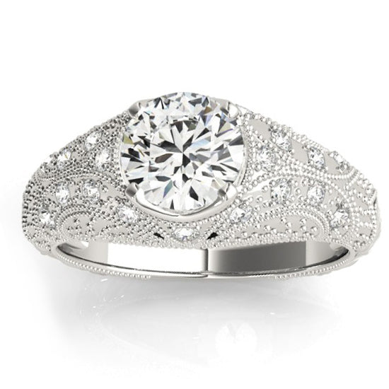 Diamond Antique Style Engagement Ring Art Deco 14K White Gold (0.20ct)
