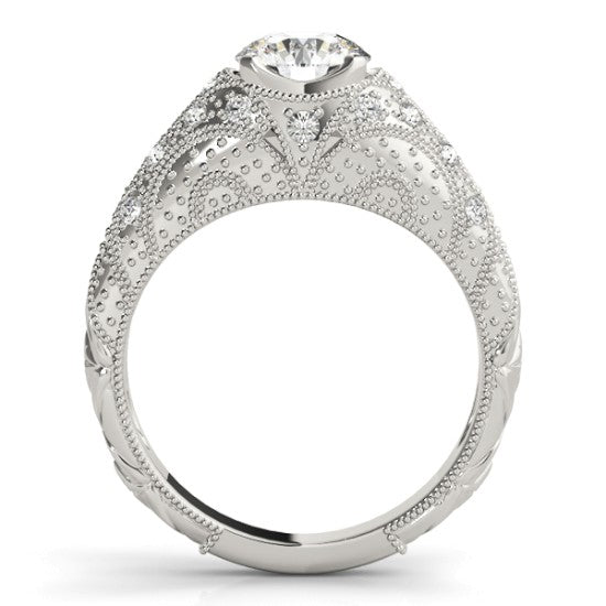 Diamond Antique Style Engagement Ring Art Deco 18K White Gold (0.20ct)