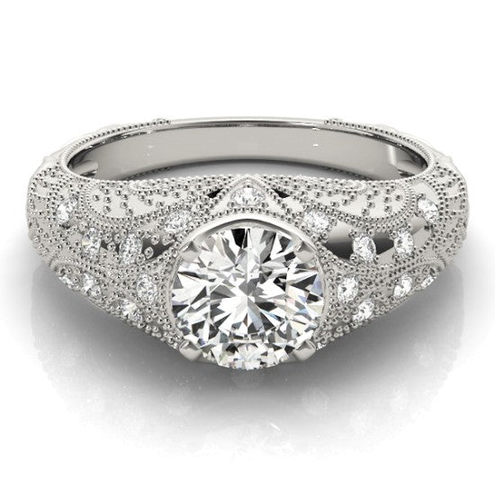 Diamond Antique Style Engagement Ring Art Deco 18K White Gold (0.20ct)