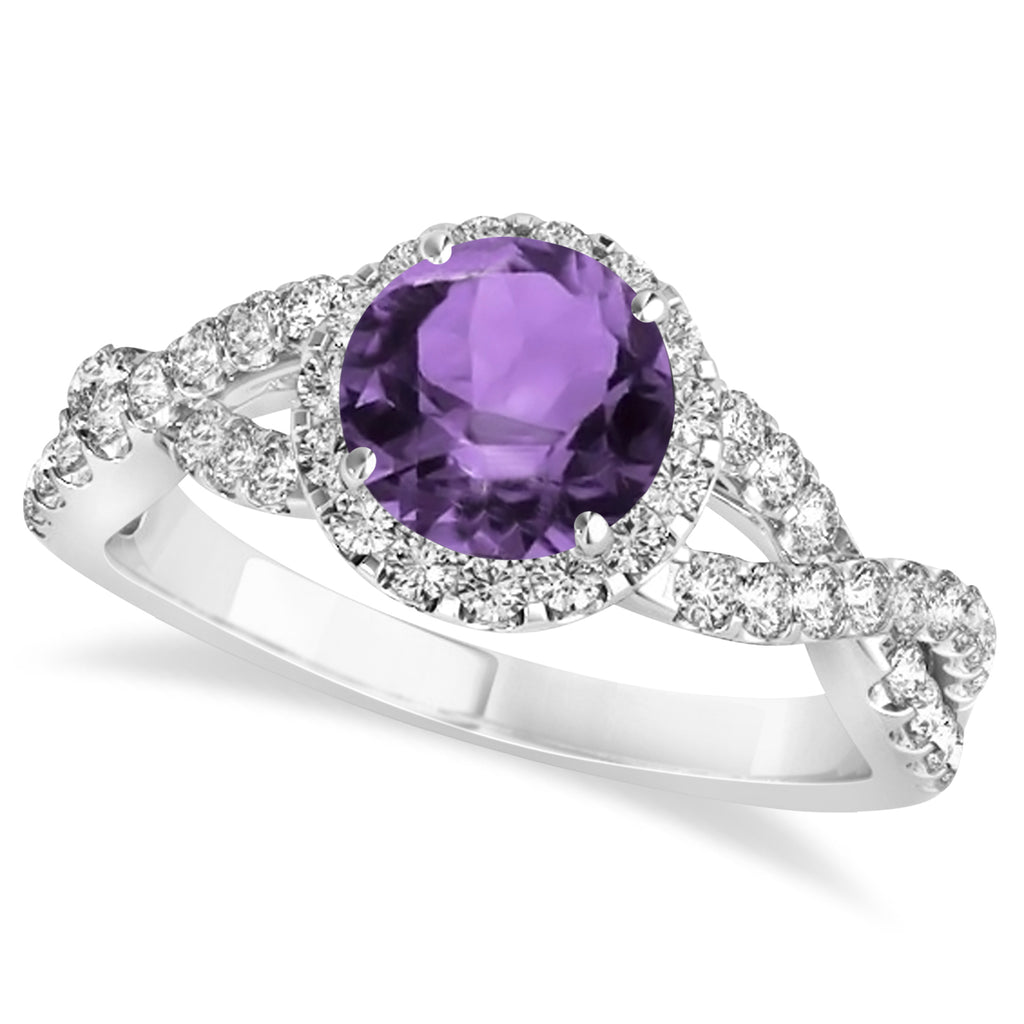 Amethyst & Diamond Twisted Engagement Ring 14k White Gold 1.20ct