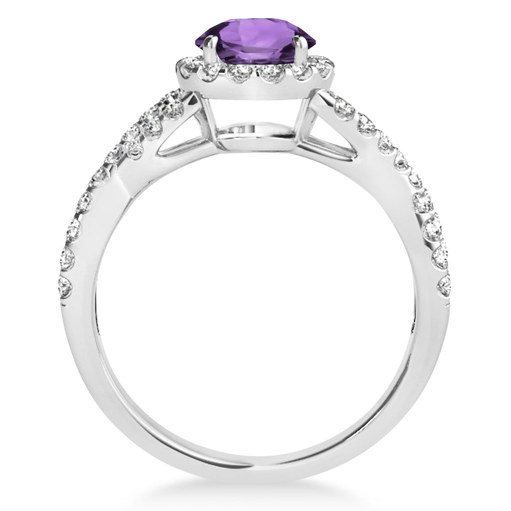 Amethyst & Diamond Twisted Engagement Ring 14k White Gold 1.20ct