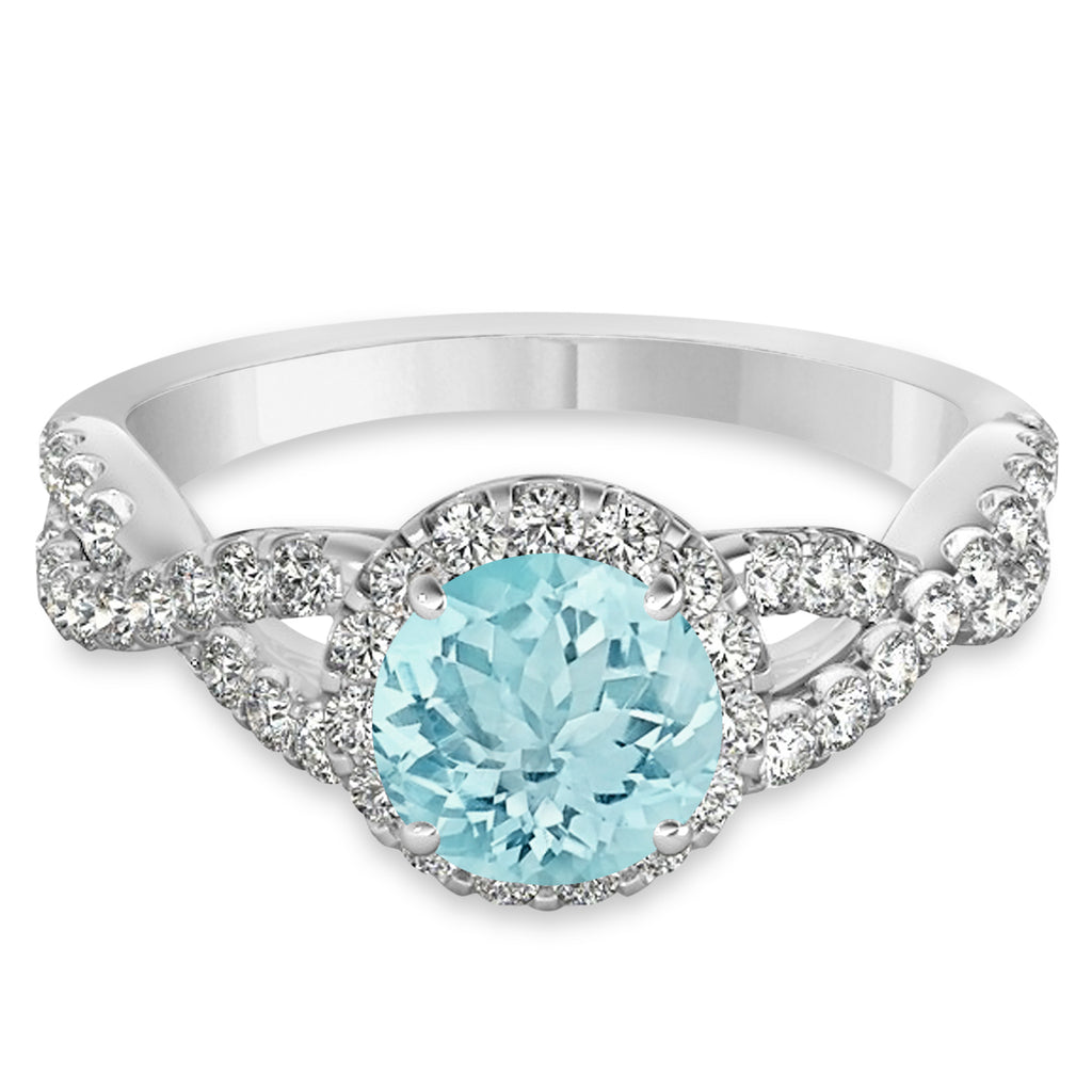 Aquamarine & Diamond Twisted Engagement Ring 14k White Gold 1.25ct