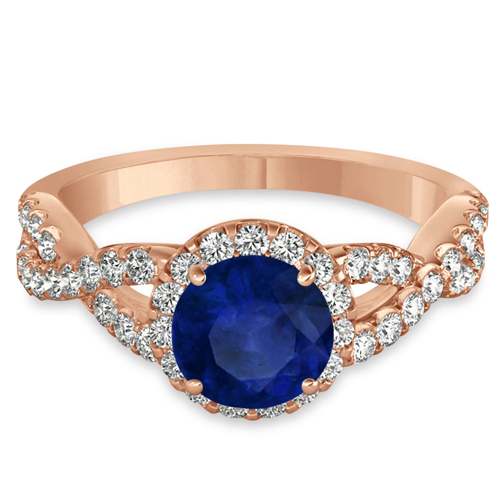 Blue Sapphire & Diamond Twisted Engagement Ring 18k Rose Gold 1.55ct
