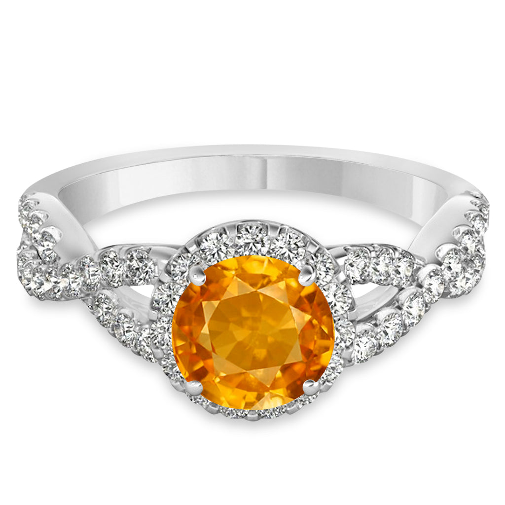 Citrine & Diamond Twisted Engagement Ring Platinum 1.20ct