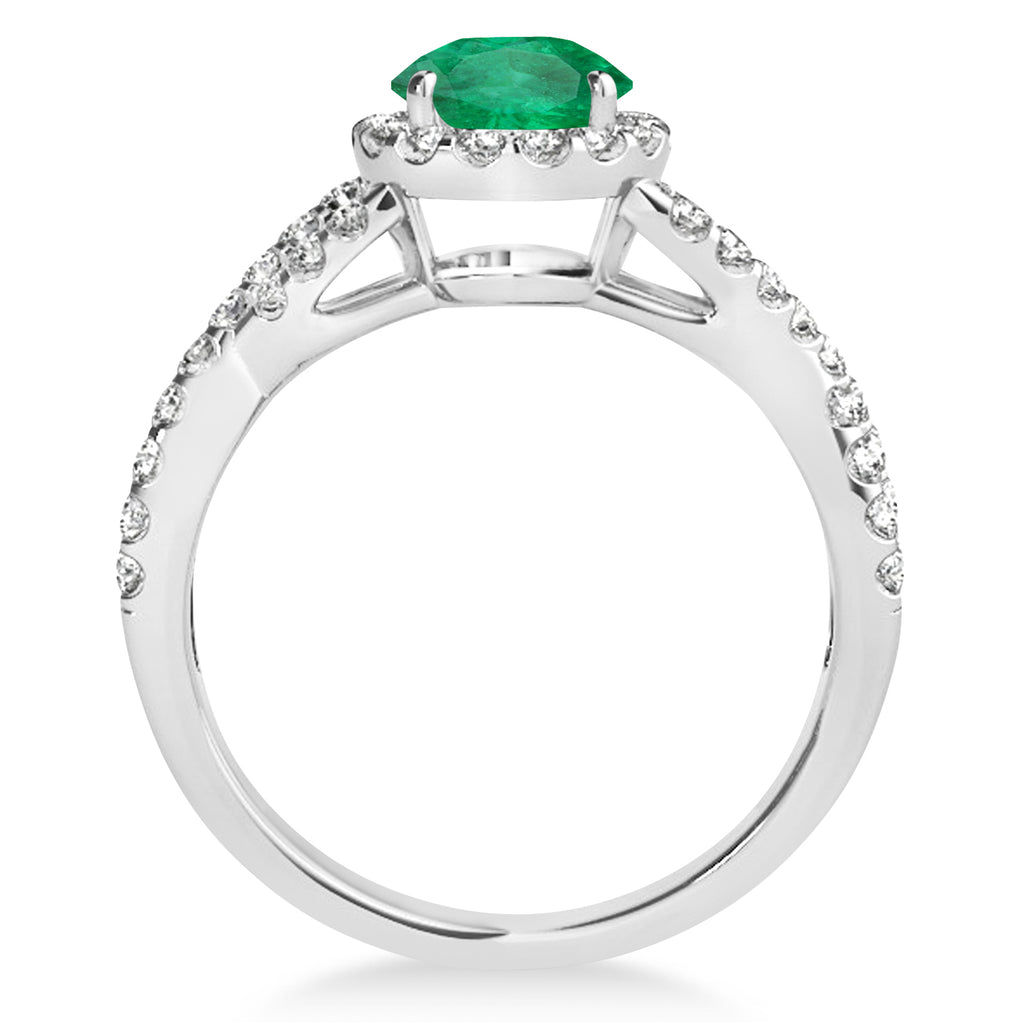 Emerald & Diamond Twisted Engagement Ring 14k White Gold 1.30ct