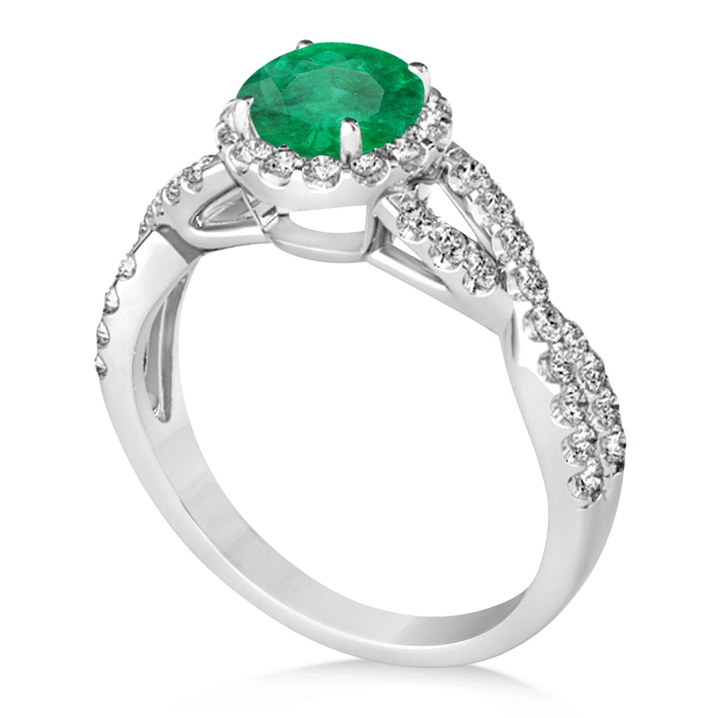 Emerald & Diamond Twisted Engagement Ring 14k White Gold 1.30ct