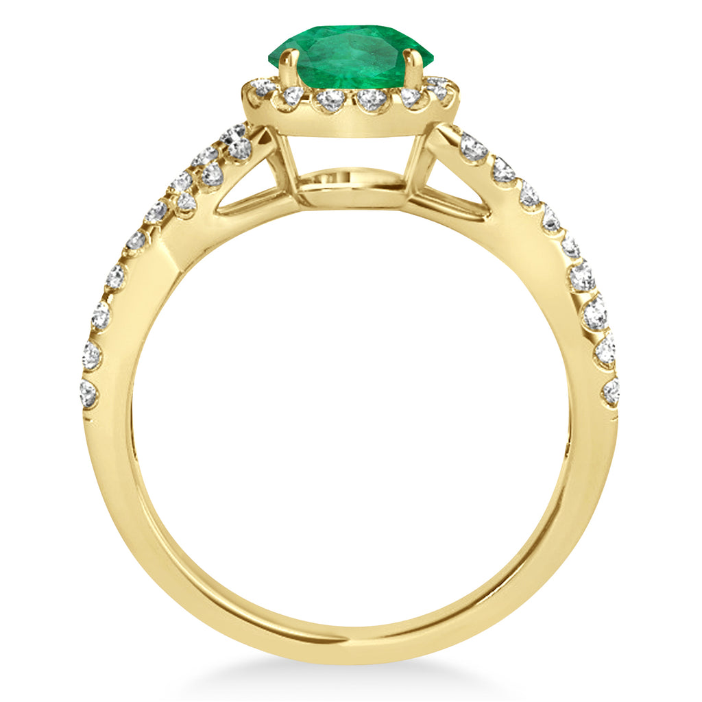 Emerald & Diamond Twisted Engagement Ring 18k Yellow Gold 1.30ct