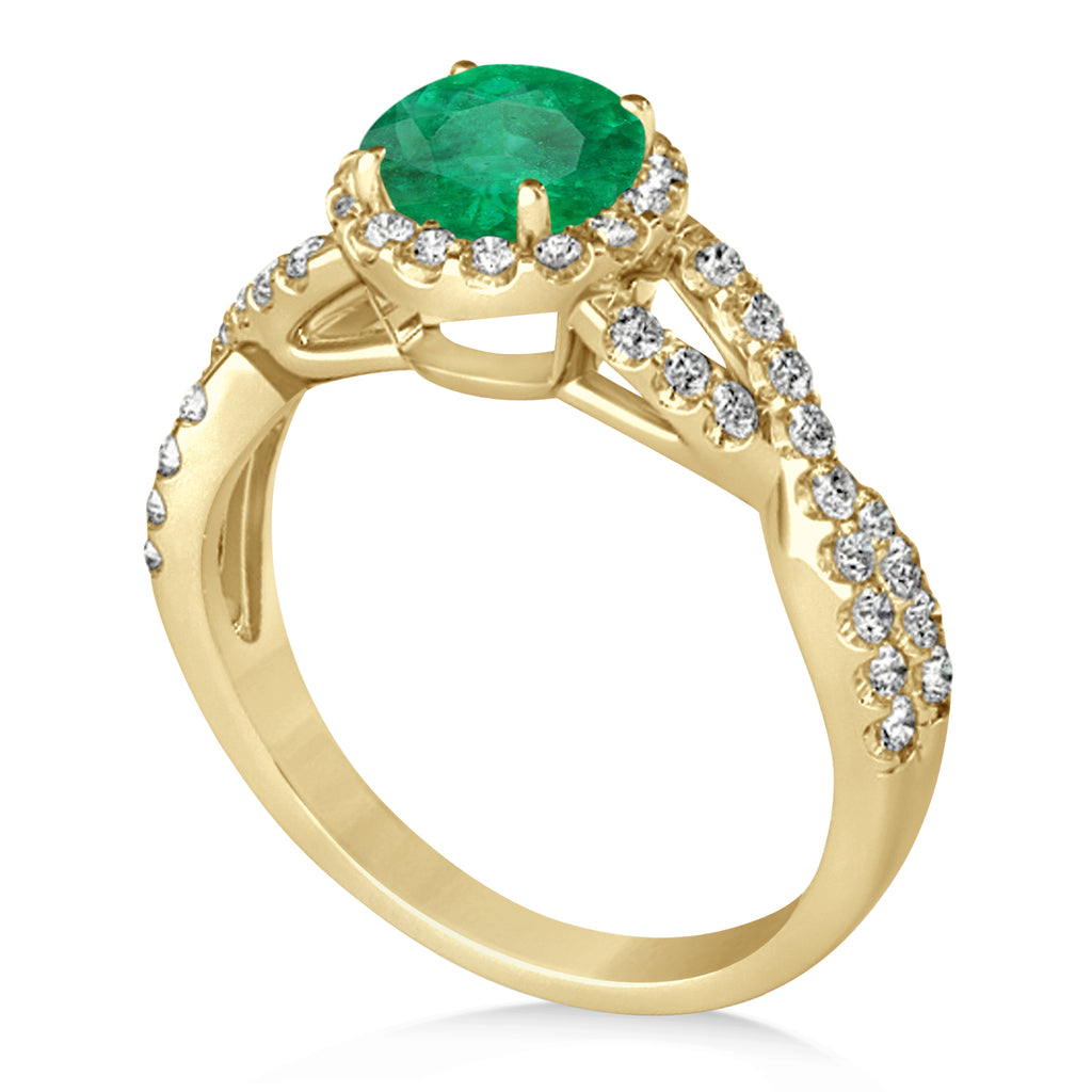 Emerald & Diamond Twisted Engagement Ring 18k Yellow Gold 1.30ct