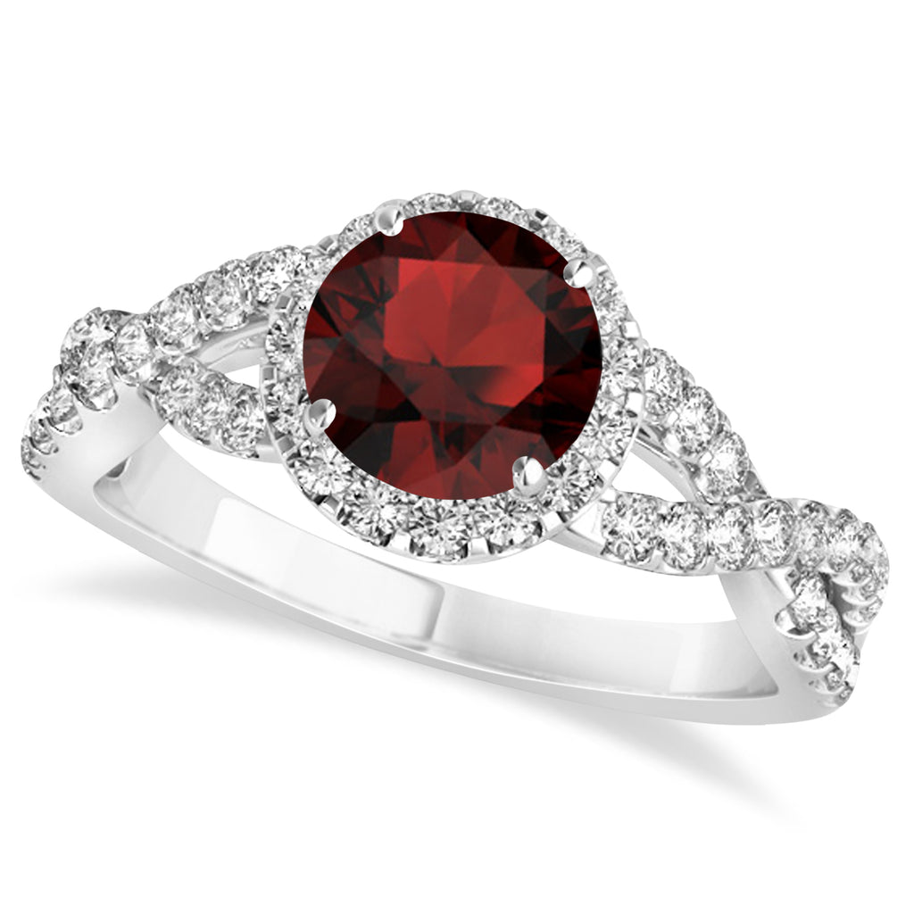 Garnet & Diamond Twisted Engagement Ring 14k White Gold 1.50ct