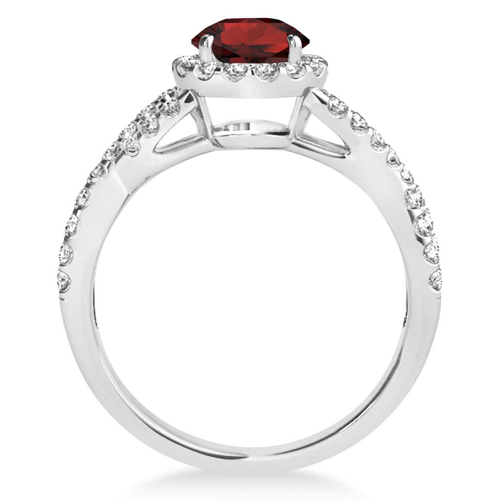Garnet & Diamond Twisted Engagement Ring 14k White Gold 1.50ct