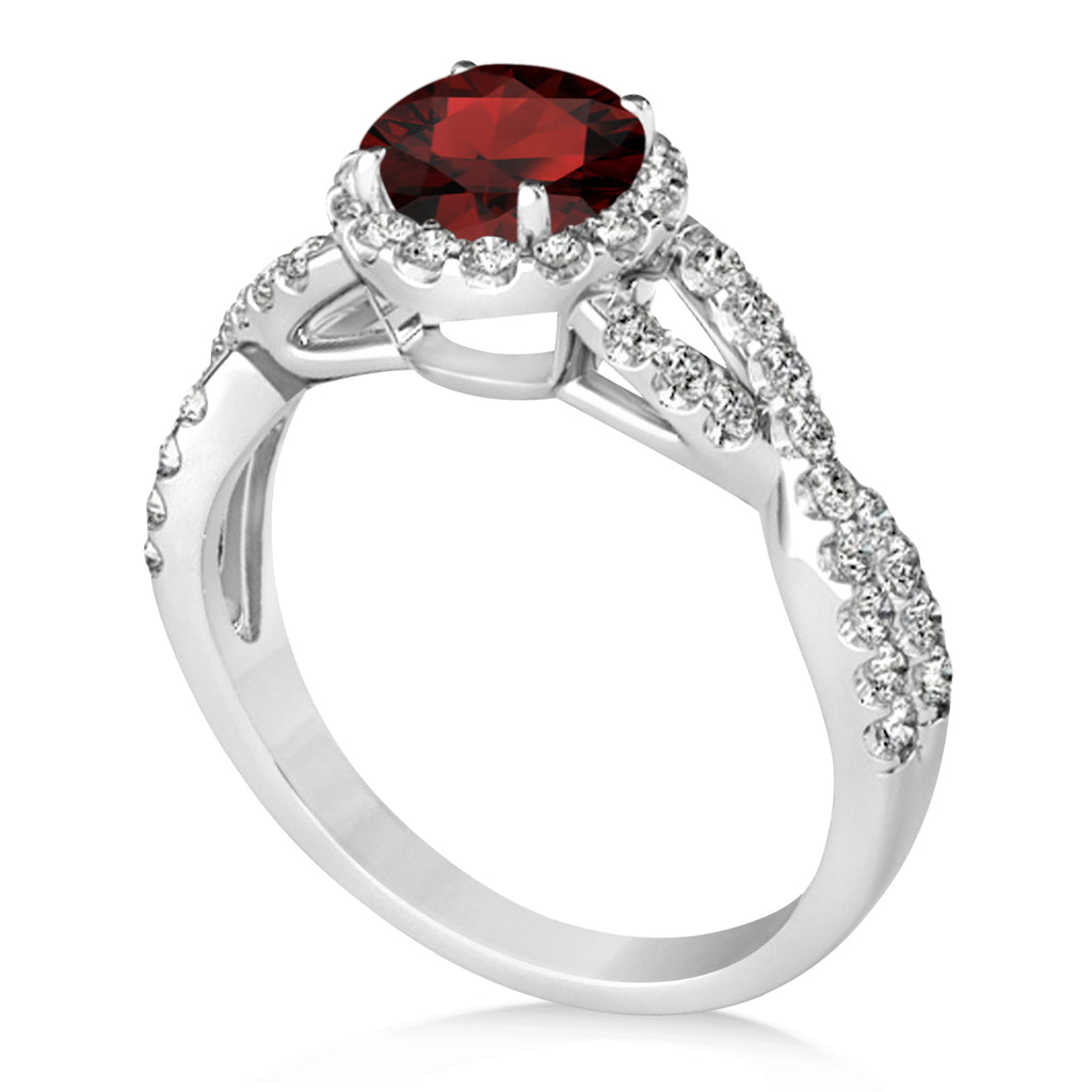 Garnet & Diamond Twisted Engagement Ring 14k White Gold 1.50ct