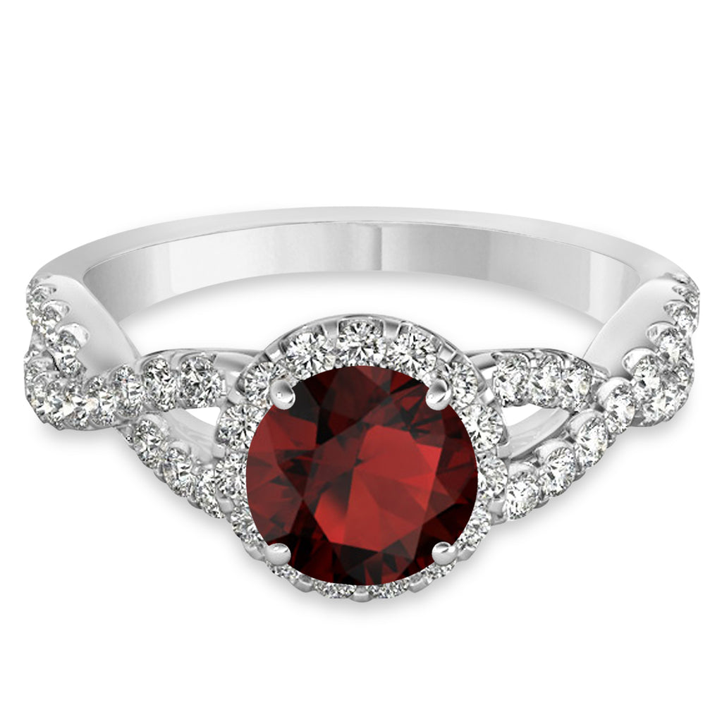 Garnet & Diamond Twisted Engagement Ring 14k White Gold 1.50ct