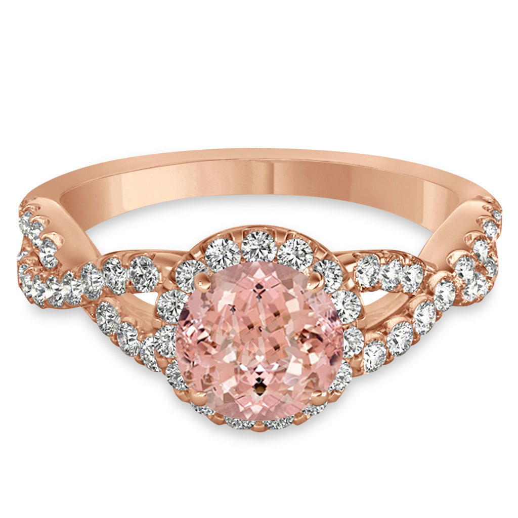 Morganite & Diamond Twisted Engagement Ring 18k Rose Gold 1.27ct