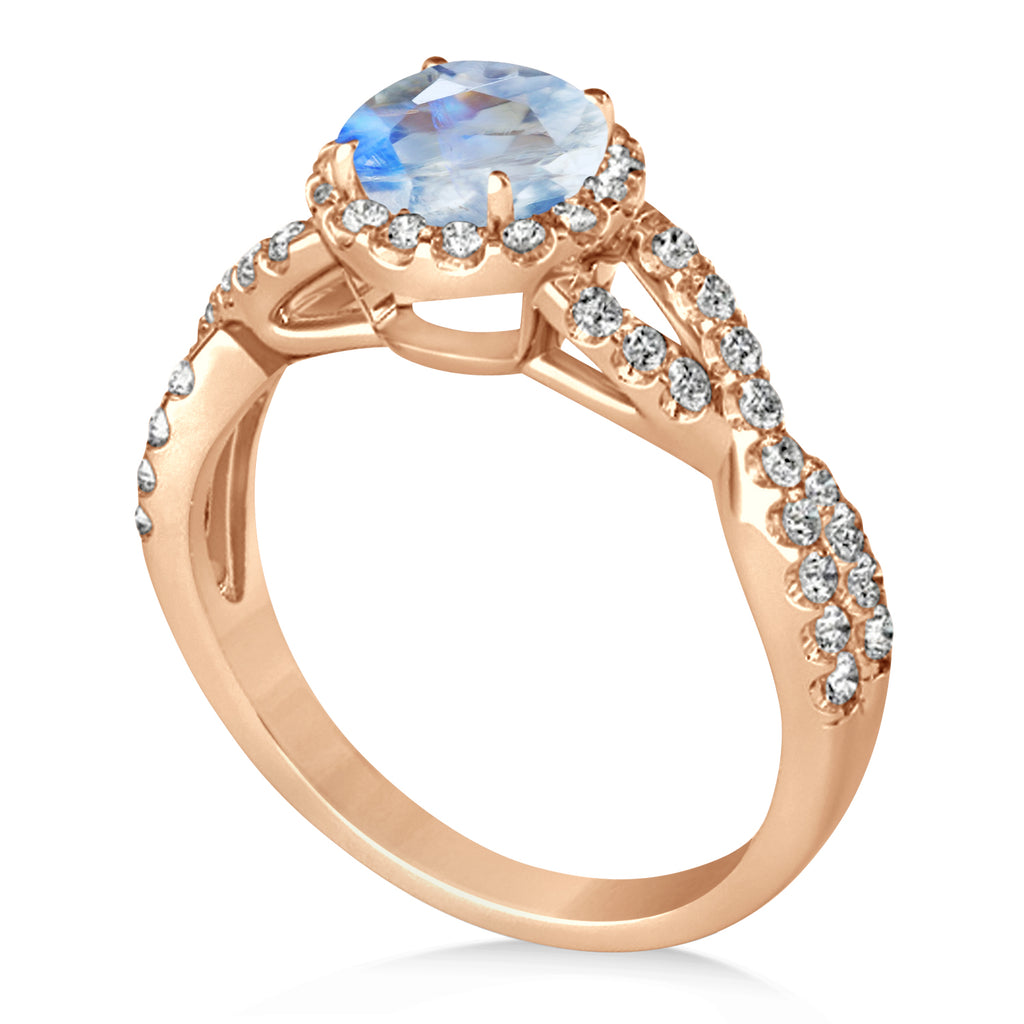 Moonstone & Diamond Twisted Engagement Ring 14k Rose Gold 1.27ct
