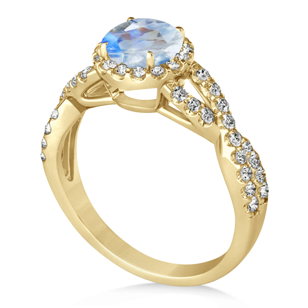 Moonstone & Diamond Twisted Engagement Ring 14k Yellow Gold 1.27ct