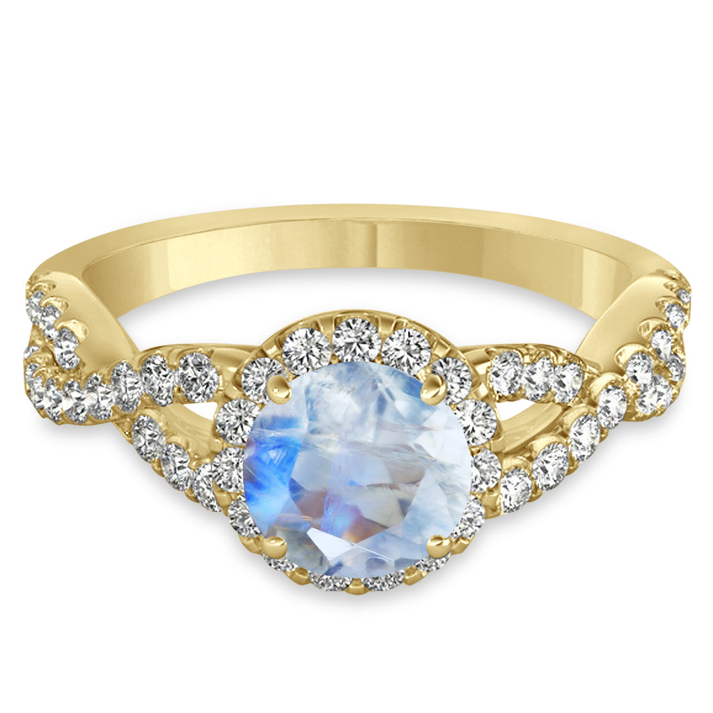 Moonstone & Diamond Twisted Engagement Ring 14k Yellow Gold 1.27ct