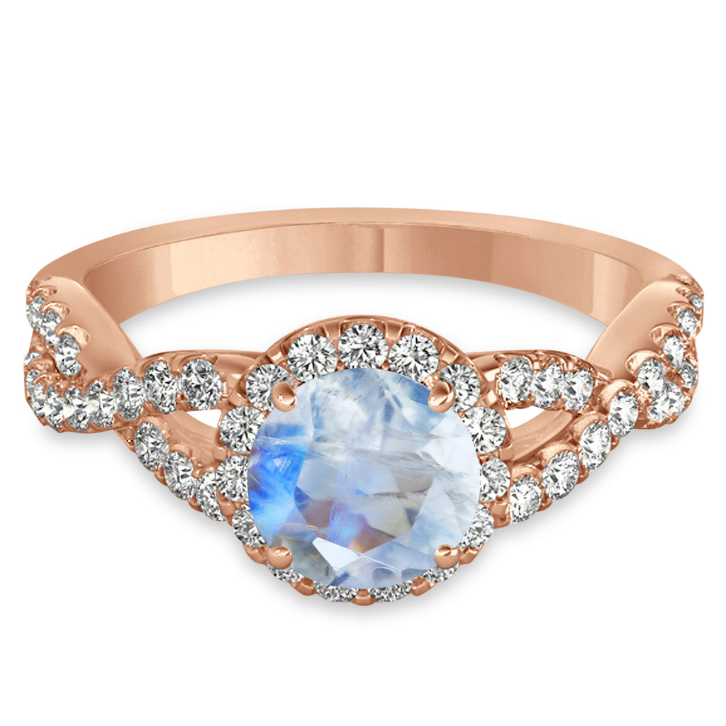 Moonstone & Diamond Twisted Engagement Ring 18k Rose Gold 1.27ct
