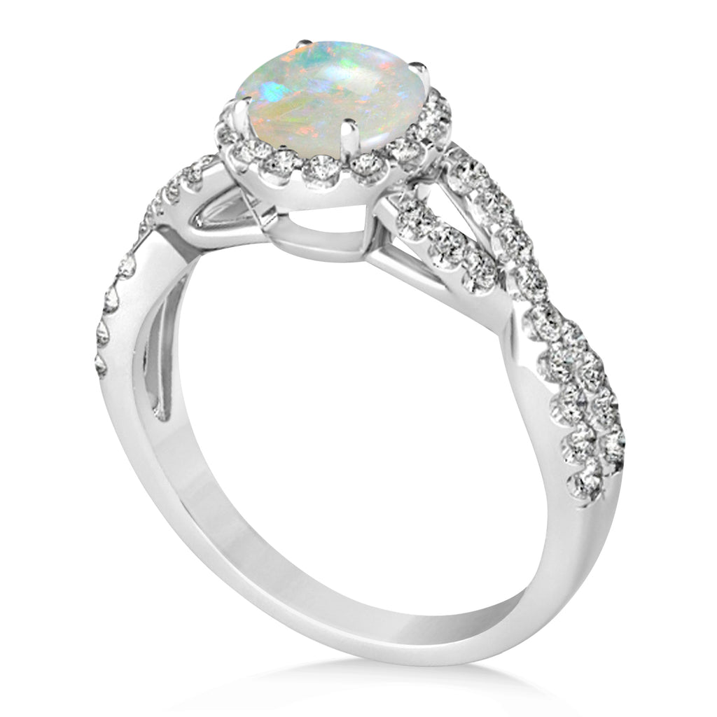 Opal & Diamond Twisted Engagement Ring 14k White Gold 1.07ct