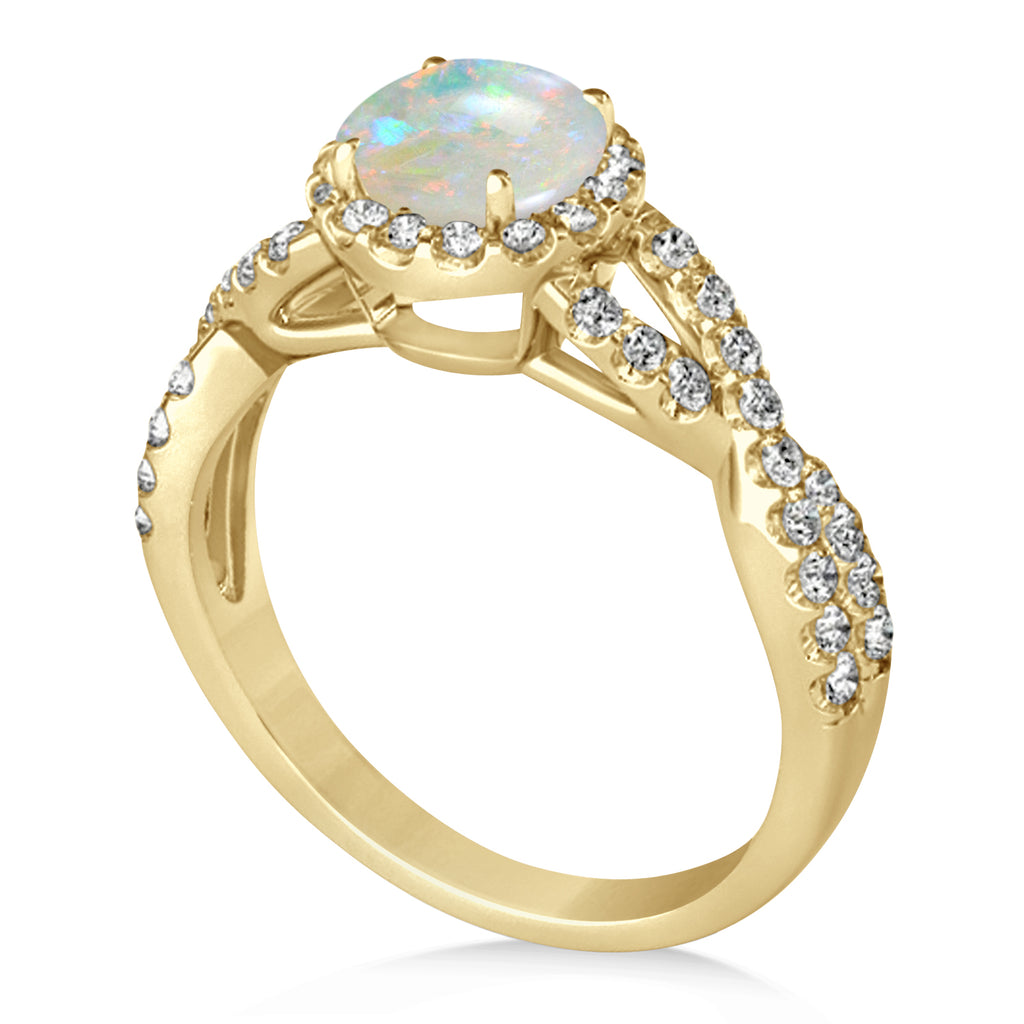 Opal & Diamond Twisted Engagement Ring 14k Yellow Gold 1.07ct