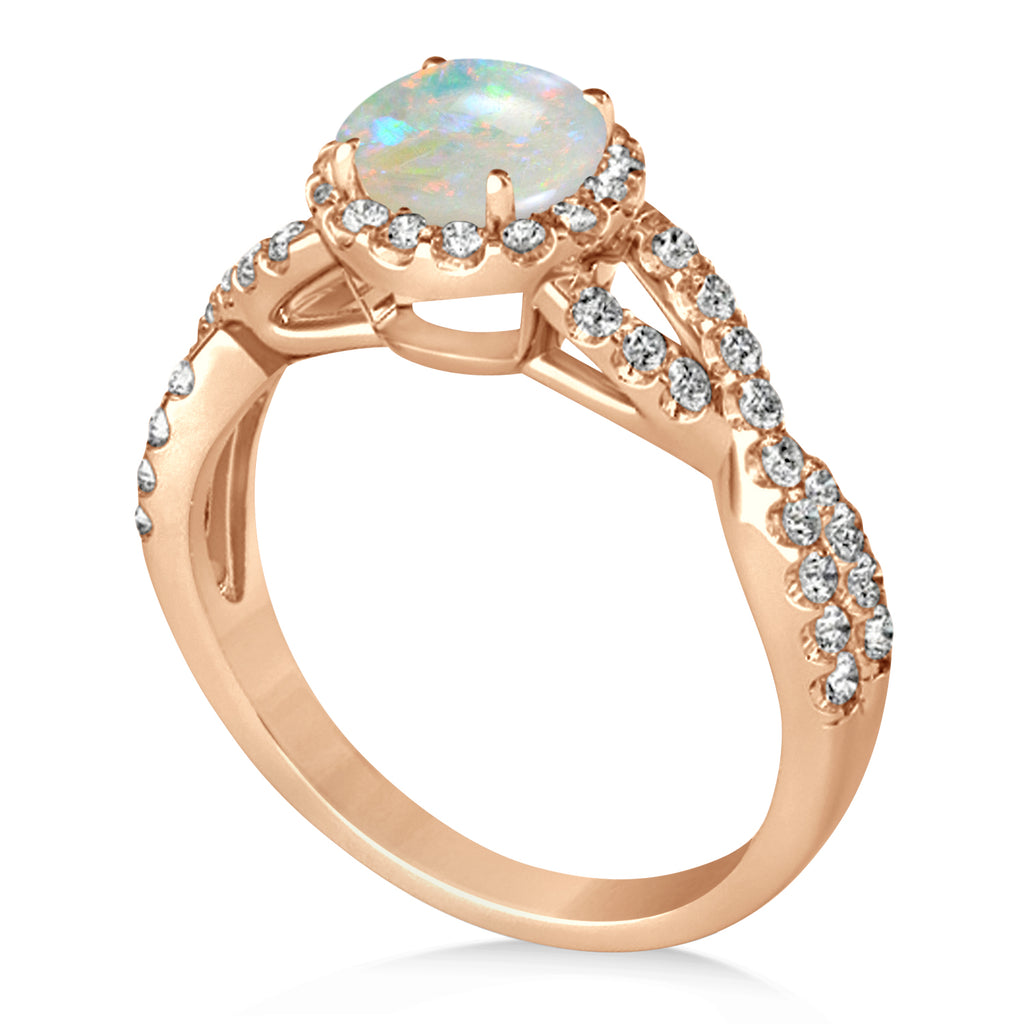 Opal & Diamond Twisted Engagement Ring 18k Rose Gold 1.07ct