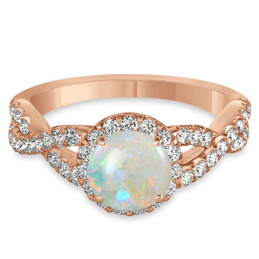 Opal & Diamond Twisted Engagement Ring 18k Rose Gold 1.07ct