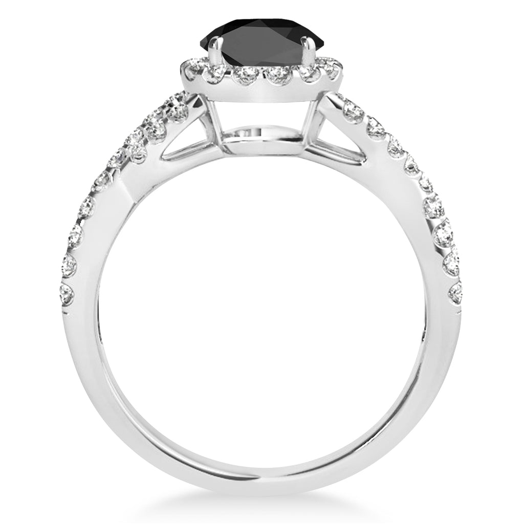 Black Onyx & Diamond Twisted Engagement Ring 14k White Gold 1.20ct