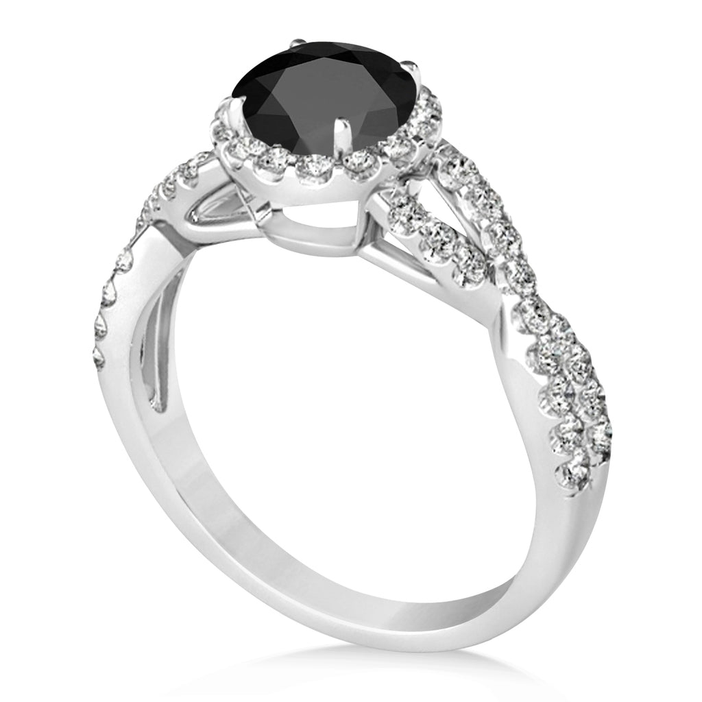 Black Onyx & Diamond Twisted Engagement Ring 14k White Gold 1.20ct
