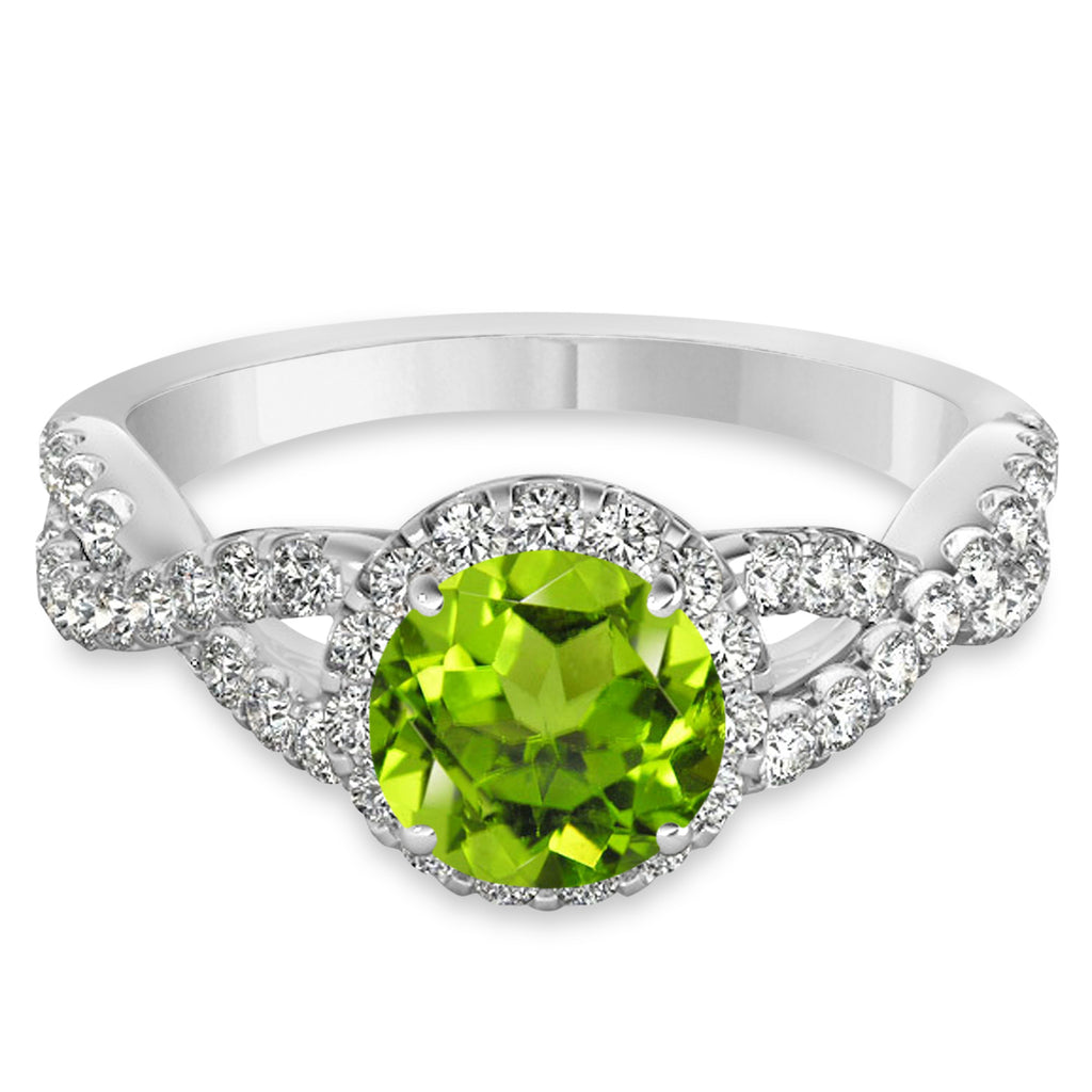 Peridot & Diamond Twisted Engagement Ring 14k White Gold 1.35ct