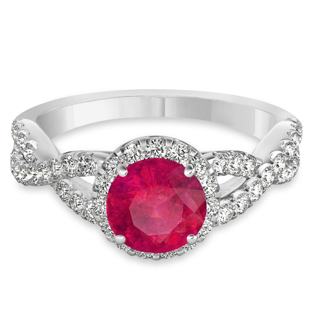 Ruby & Diamond Twisted Engagement Ring 14k White Gold 1.55ct