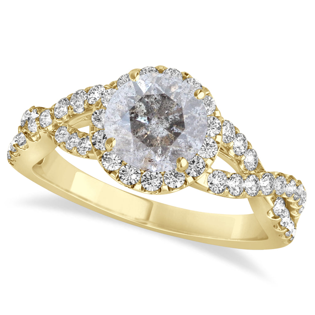 Salt & Pepper Diamond & Diamond Twisted Engagement Ring 14k Yellow Gold 1.30ct