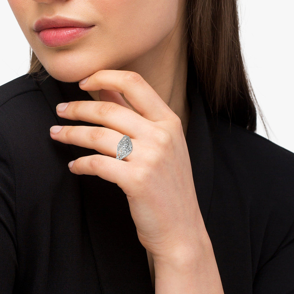 Vintage Art Deco Diamond Engagement Ring Setting 18k White Gold 0.20ct