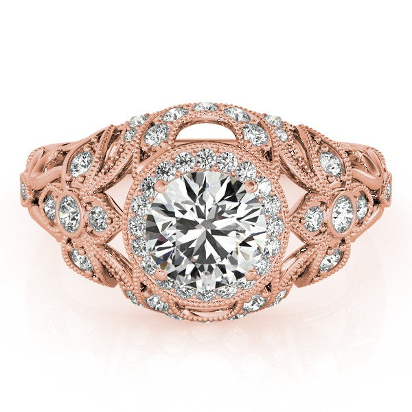Edwardian Diamond Halo Engagement Ring Floral 14k Rose Gold 1.20ct