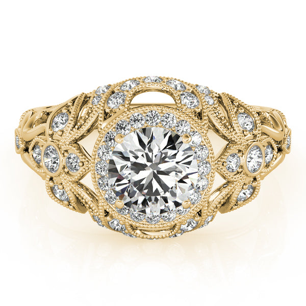 Edwardian Diamond Halo Engagement Ring Floral 14k Yellow Gold 2.00ct