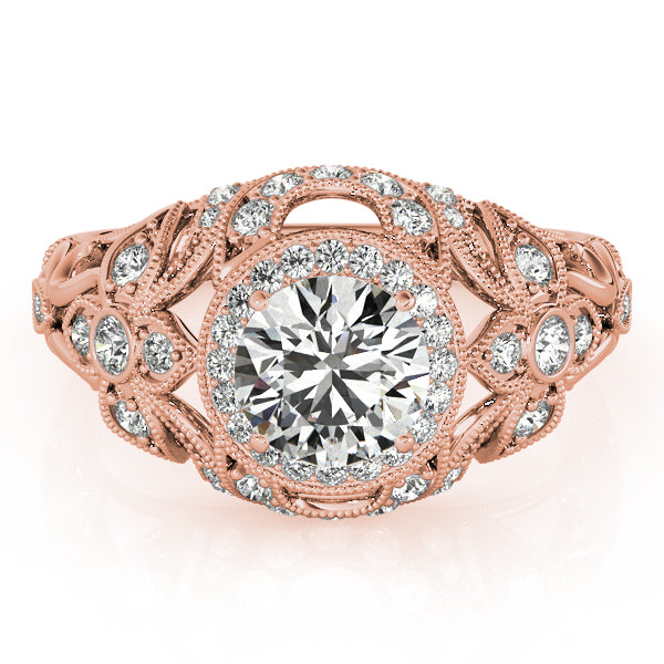 Edwardian Lab Diamond Halo Engagement Ring Floral 14k Rose Gold 2.00ct