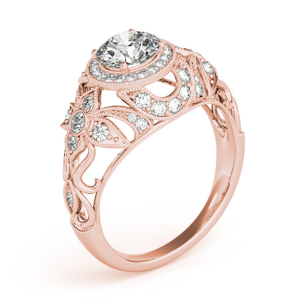 Edwardian Lab Diamond Halo Engagement Ring Floral 14k Rose Gold 2.00ct