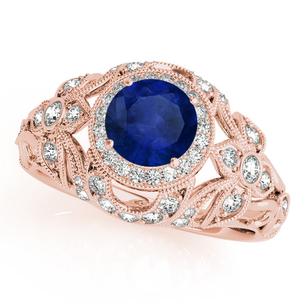 Edwardian Blue Sapphire & Diamond Halo Engagement Ring 14k R Gold (1.18ct)