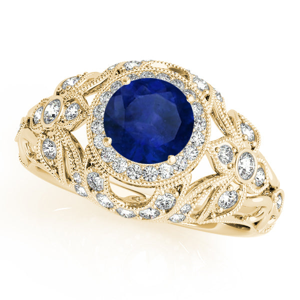 Edwardian Blue Sapphire & Diamond Halo Engagement Ring 18k Y Gold (1.18ct)