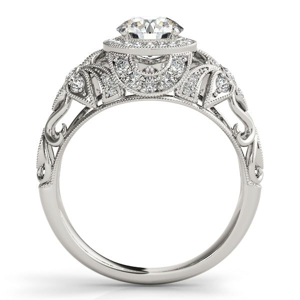 Edwardian Diamond Halo Engagement Ring Floral 14k White Gold (0.38ct)