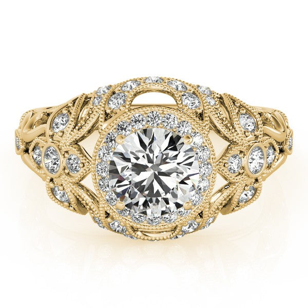 Edwardian Lab Diamond Halo Engagement Ring Floral 18k Yellow Gold 1.18ct