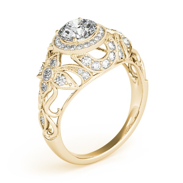 Edwardian Lab Diamond Halo Engagement Ring Floral 18k Yellow Gold 1.18ct