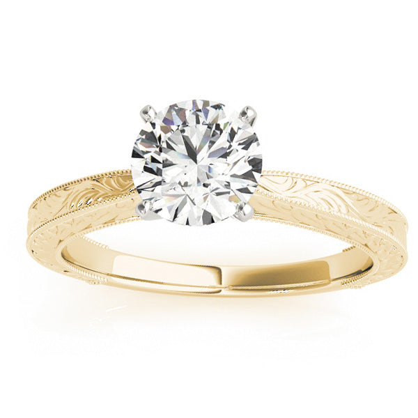 Floral Solitaire Engagement Ring 14k Yellow Gold