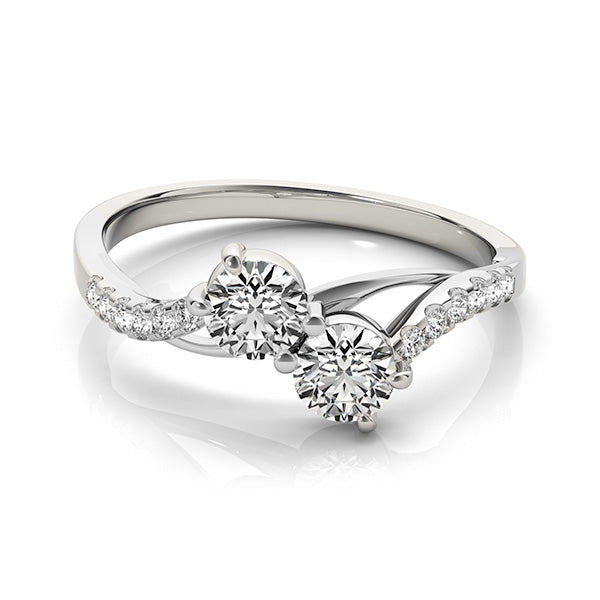 Curved Two Stone Diamond Ring with Accents 14k White Gold (0.36ct)