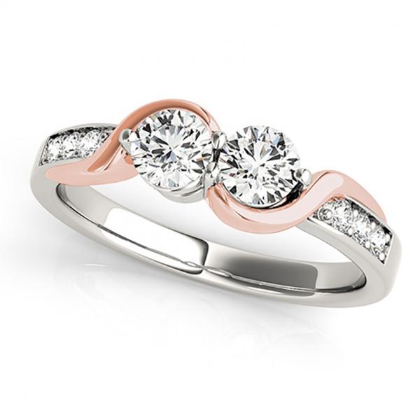 Diamond Accented Twised Two Stone Ring 14k Two Tone Gold (1.13ct)