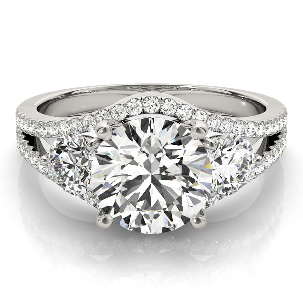 Diamond Split Shank Three Stone Engagement Ring 14k White Gold (2.72ct)