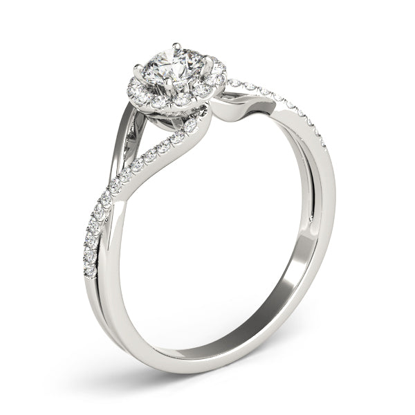 Diamond Halo Twisted Shank Engagement Ring 18k White Gold (0.41ct)